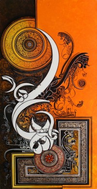 Bin Qalander, 24 x 48 Inch, Oil on Canvas, Calligraphy Painting, AC-BIQ-077
